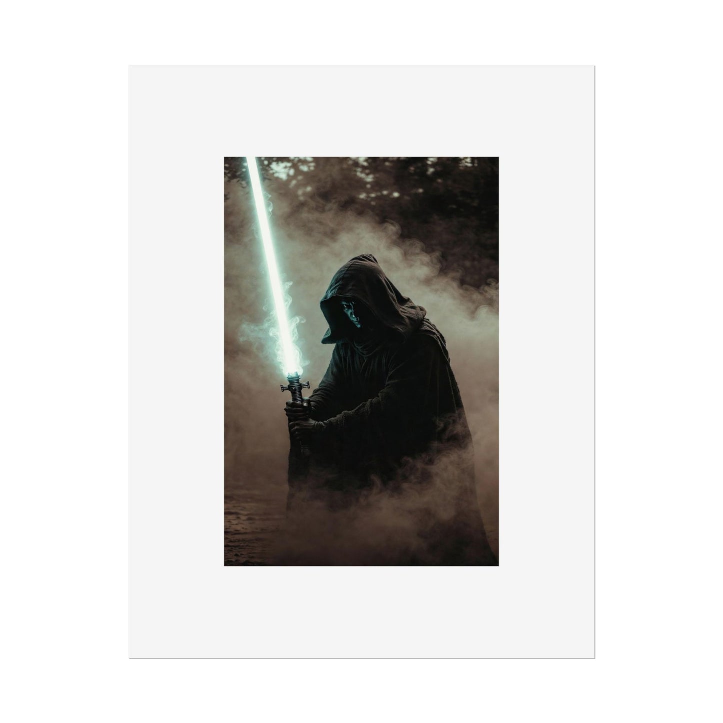 Dark Jedi Lightsaber Poster — Sci‑Fi Hooded Warrior Rolled Art Print