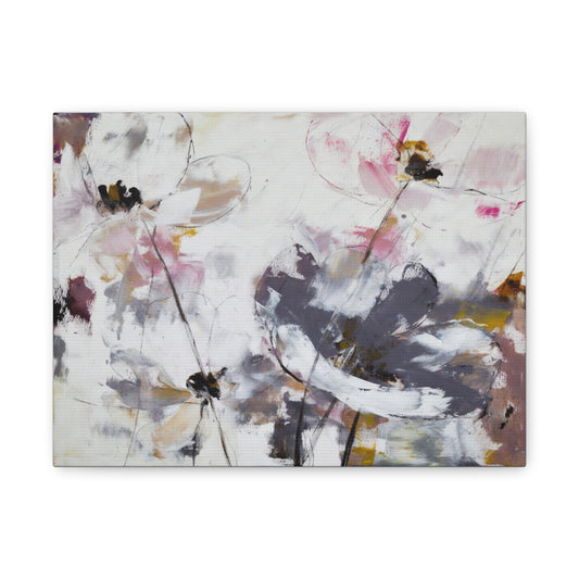 Abstract Floral Canvas Wall Art — Soft Neutral Blossoms Matte Stretched Canvas