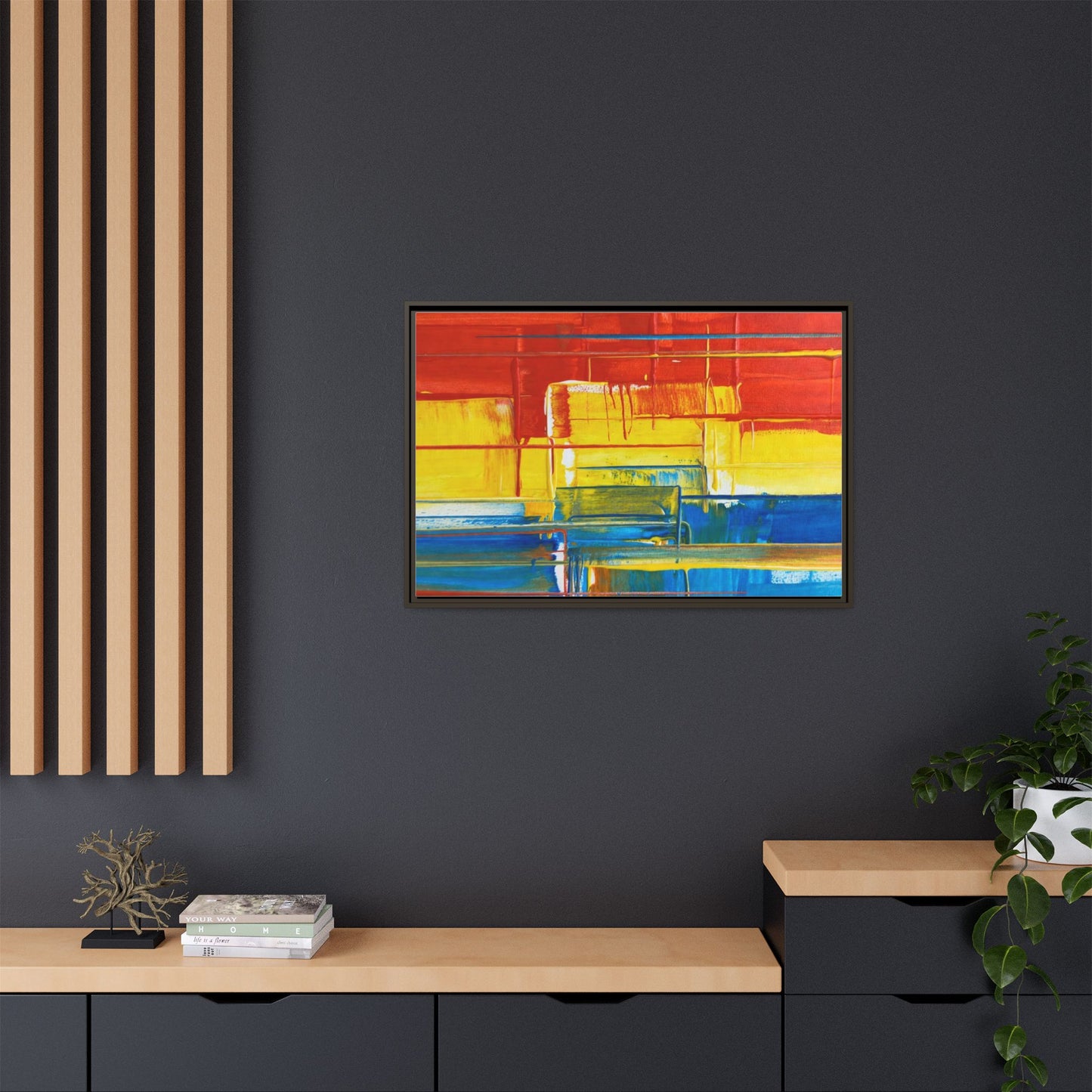 Abstract Multi-Color Framed Canvas Art — Modern Geometric Wall Decor