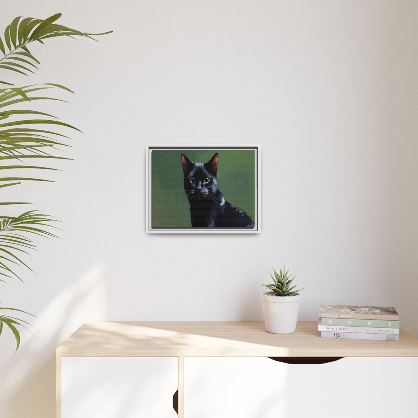 Framed Black Cat Portrait Canvas — Matte Multi-Color Wall Art