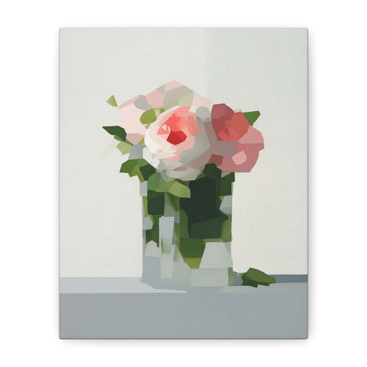 Pink Roses Geometric Canvas Print — Stretched Matte Wall Art