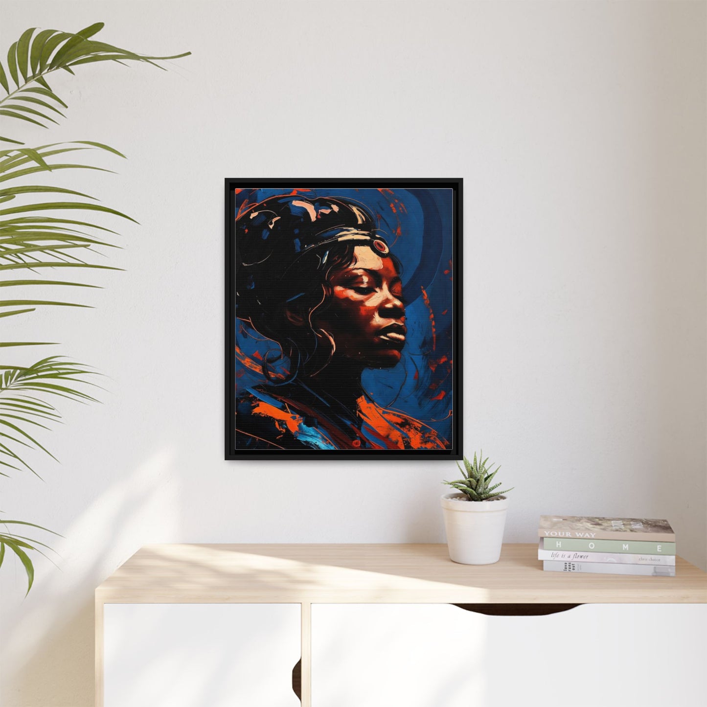 Framed Matte Canvas Art - Vibrant Portrait of a Black Woman (Multi-Color)