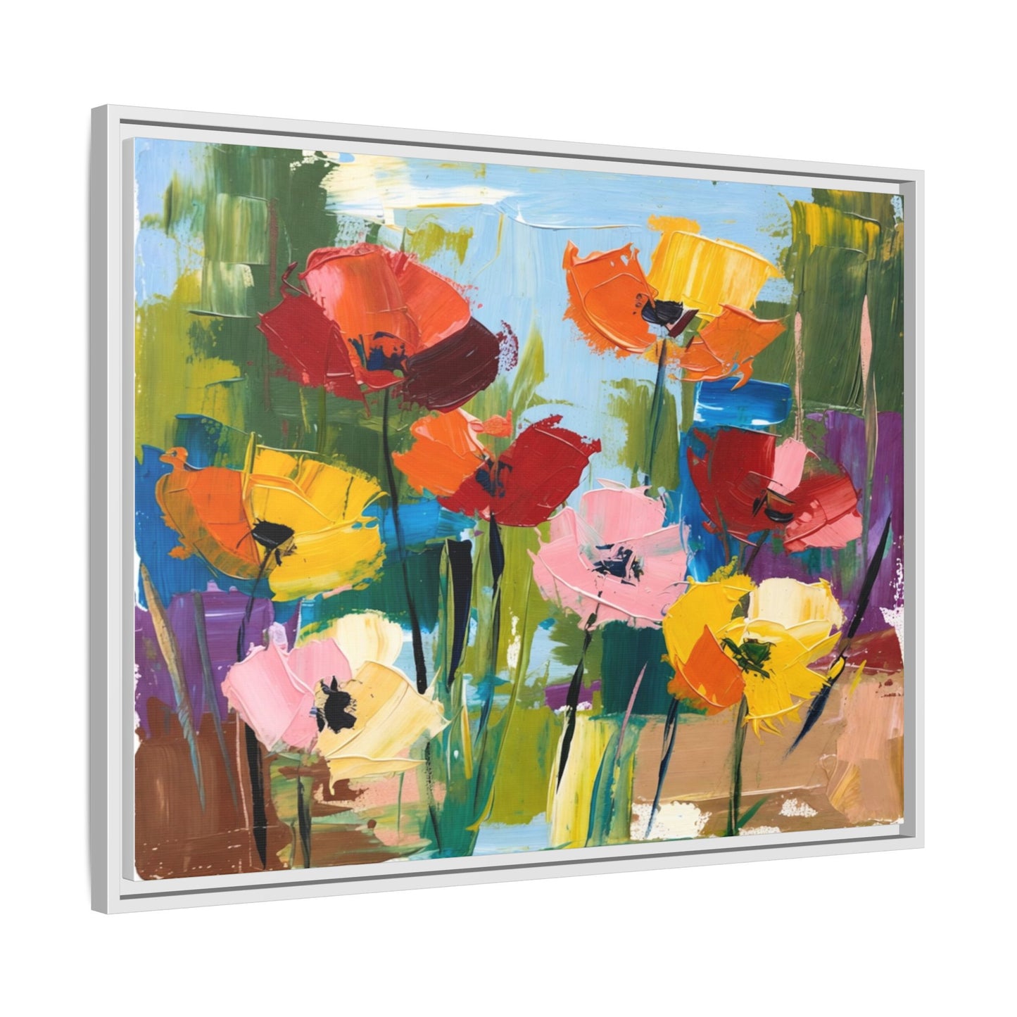 Framed Floral Canvas Print — Colorful Abstract Poppy Artwork