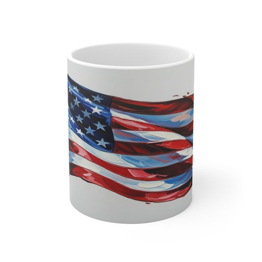 American Flag Coffee Mug — Patriotic 11oz White Mug