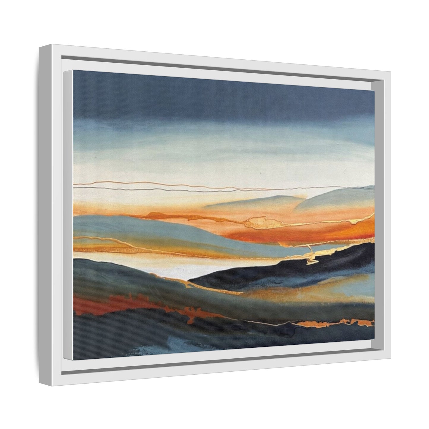 Framed Matte Canvas: Abstract Coastal Sunset Landscape Wall Art