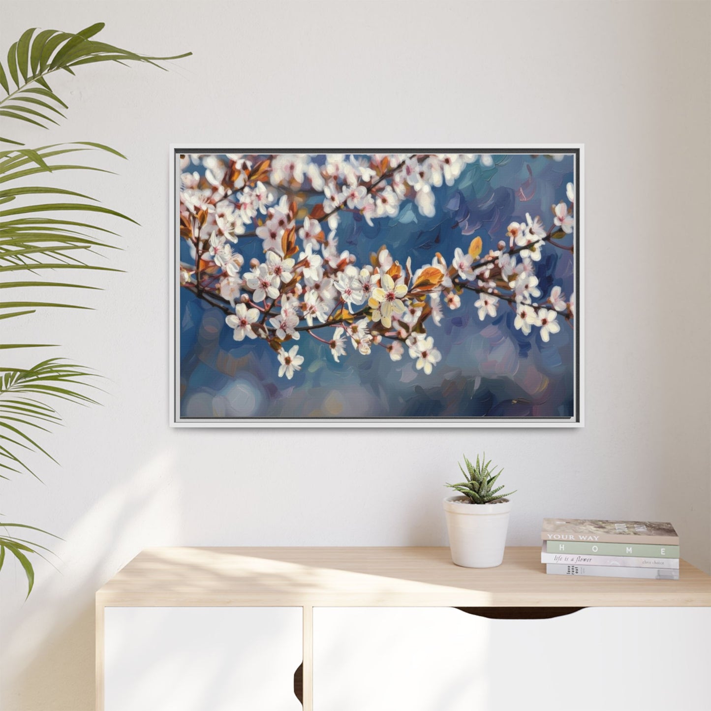 Framed Matte Canvas Print — Cherry Blossom Branch Wall Art