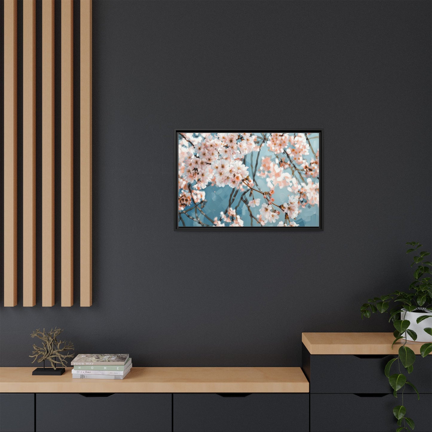 Framed Cherry Blossom Matte Canvas Print — Soft Pink Floral Wall Art