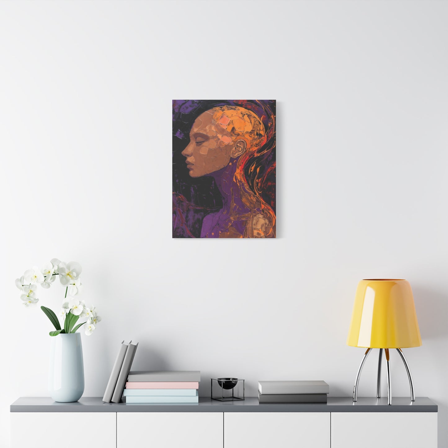 Abstract Portrait Canvas - Meditative Female Profile in Purple & Orange