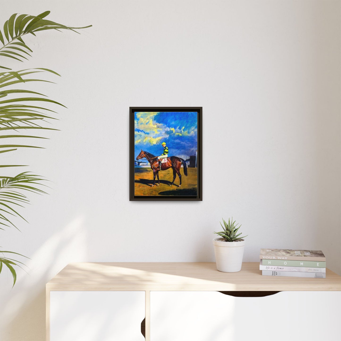 Framed Matte Canvas — Jockey on Racehorse Vintage Equestrian Wall Art