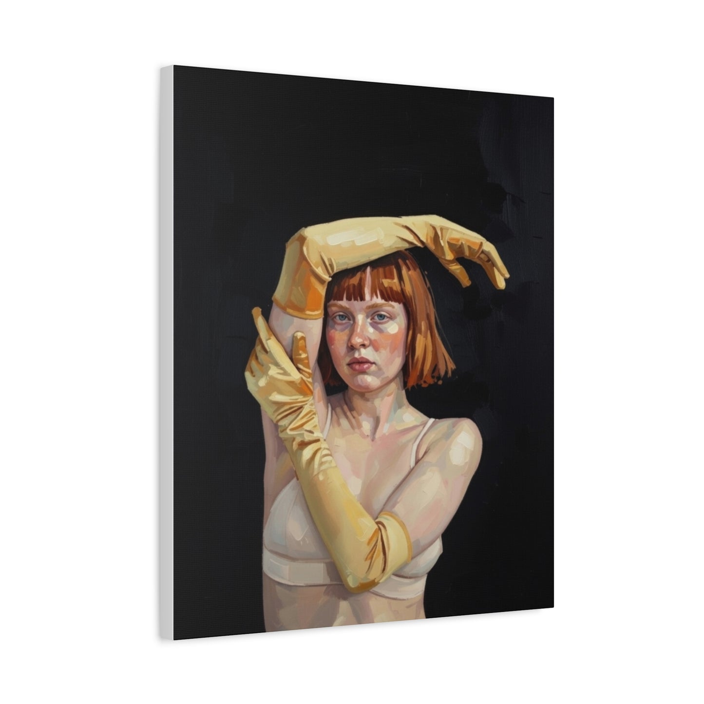 Contemporary Portrait Canvas — Redhead in Yellow Gloves Matte Stretched Art