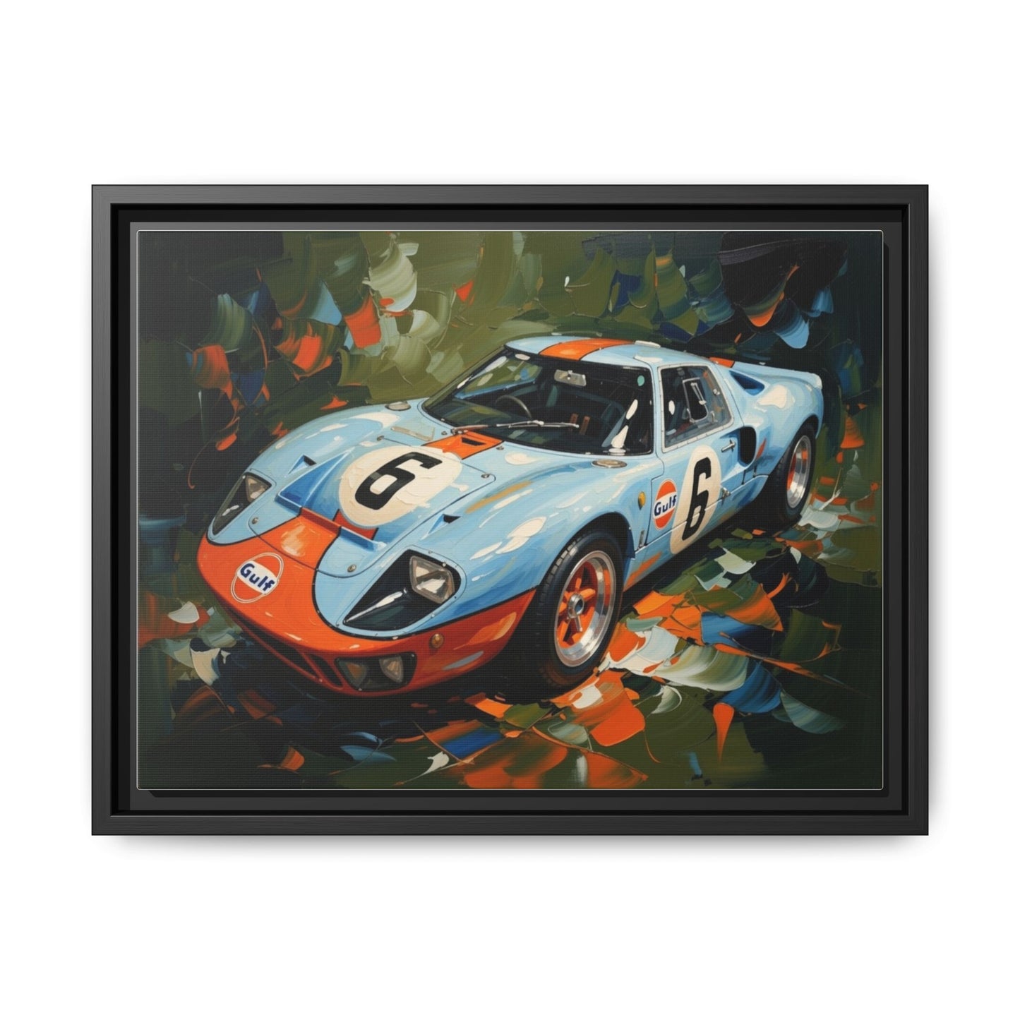 Gulf Racing GT40 Matte Framed Canvas — Vintage Sports Car Wall Art