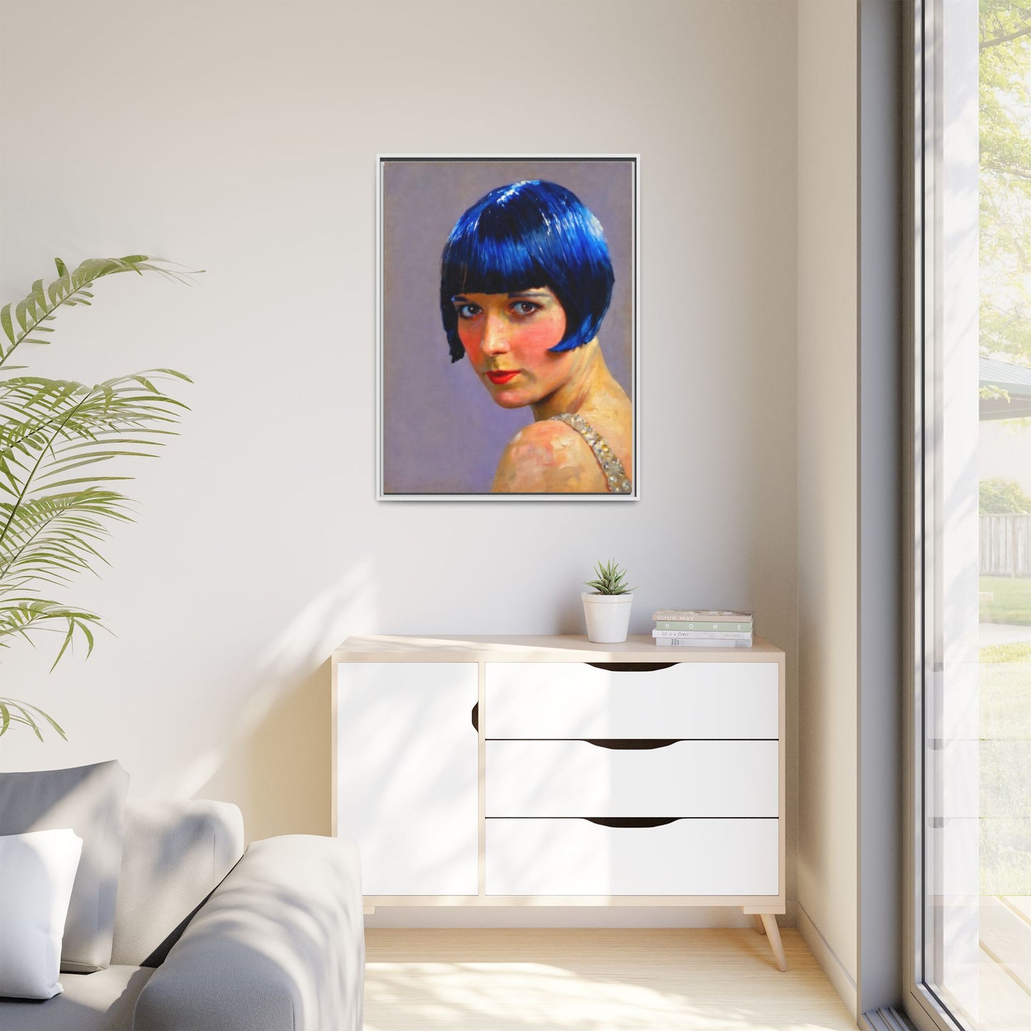 Framed Matte Canvas Art Print — Vintage Portrait with Blue Bob