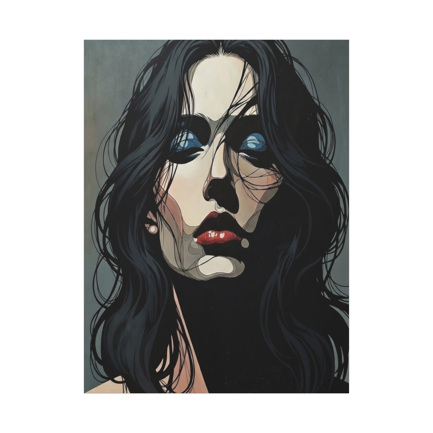 Dark Glam Portrait Canvas Art — Moody Woman Face Matte Stretched Wall Decor