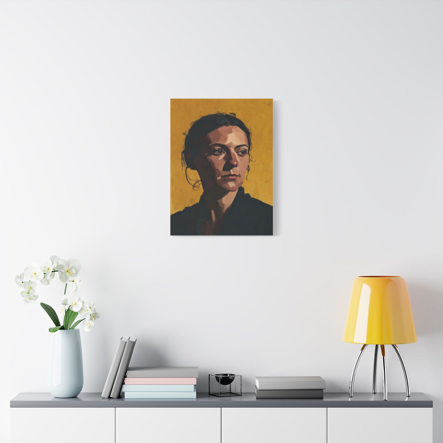 Portrait Painting Canvas Print — Moody Golden Female Portrait on Matte Stretched Canvas