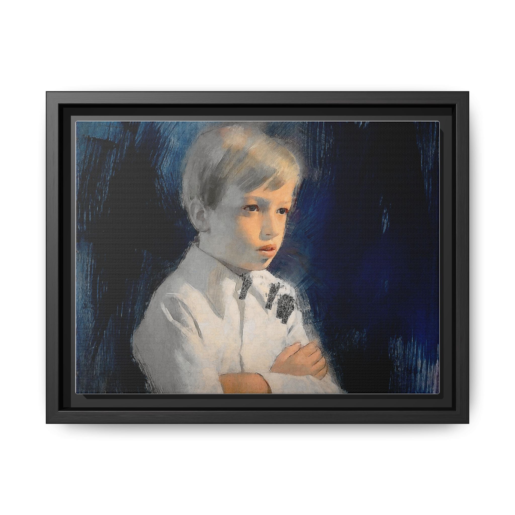 Painting of boy by Unknown Artist Framed Matte Canvas Wall Art Print