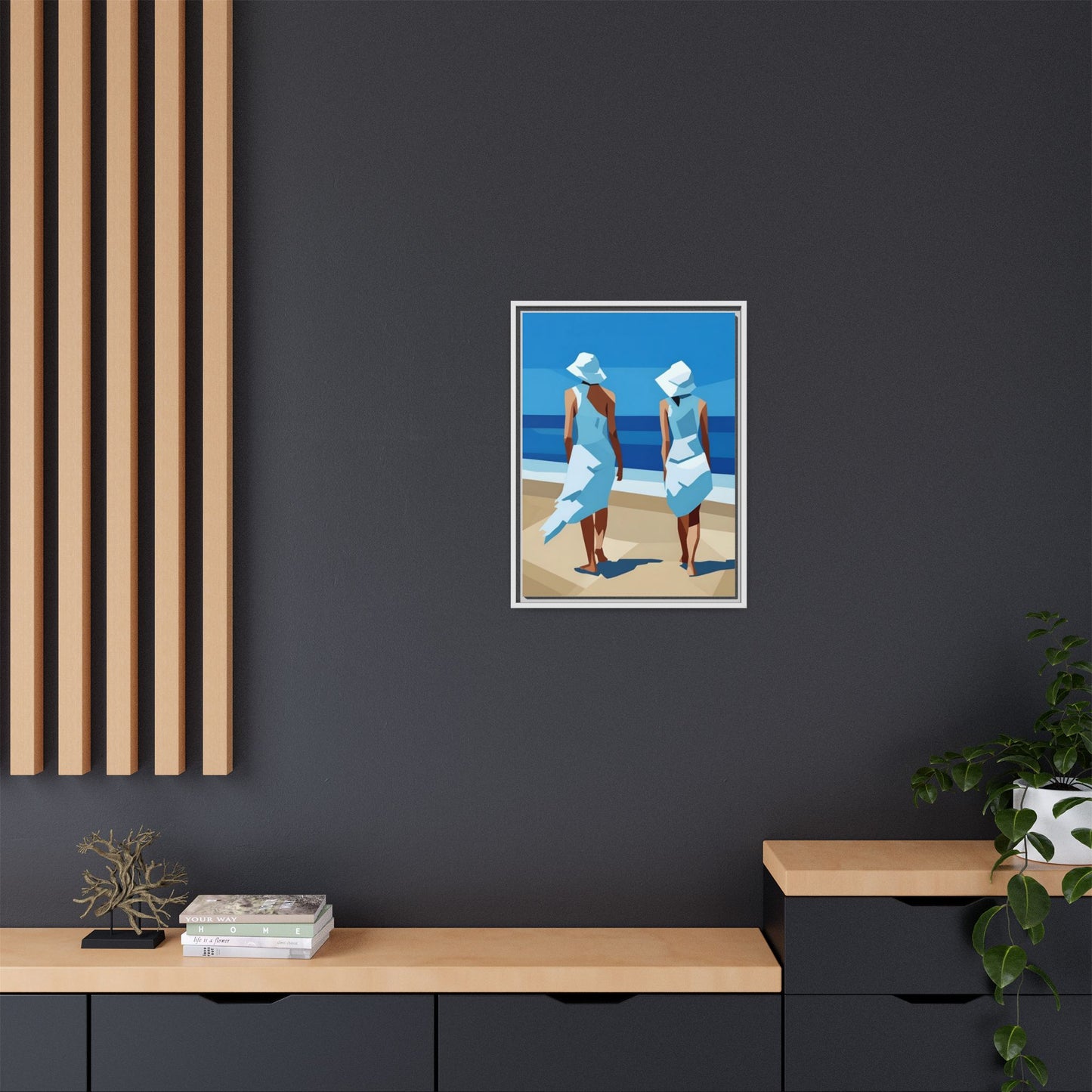 Seaside Stroll Matte Canvas Framed Print — Coastal Beach Art
