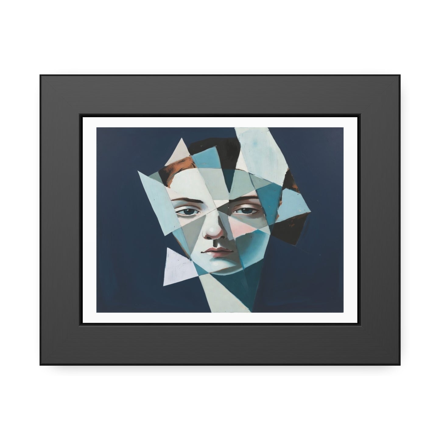 Abstract Geometric Portrait Framed Poster — Modern Blue Art Print