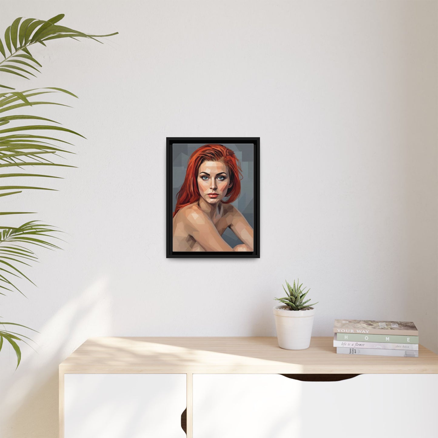 Framed Matte Canvas Portrait — Geometric Redhead Wall Art