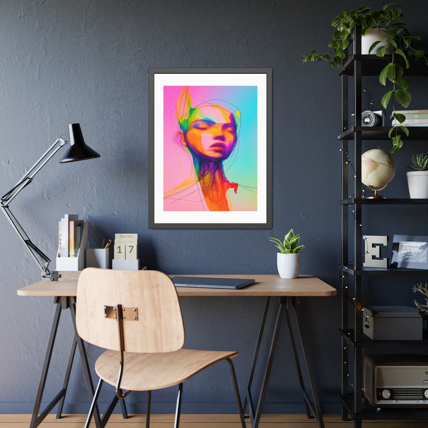 Framed Poster — Vibrant Neon Abstract Portrait Art Print