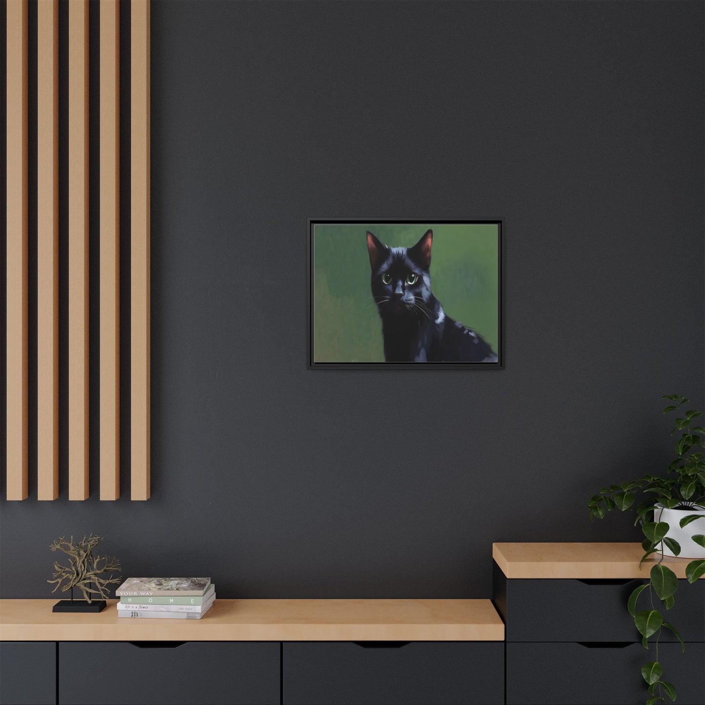Framed Black Cat Portrait Canvas — Matte Multi-Color Wall Art