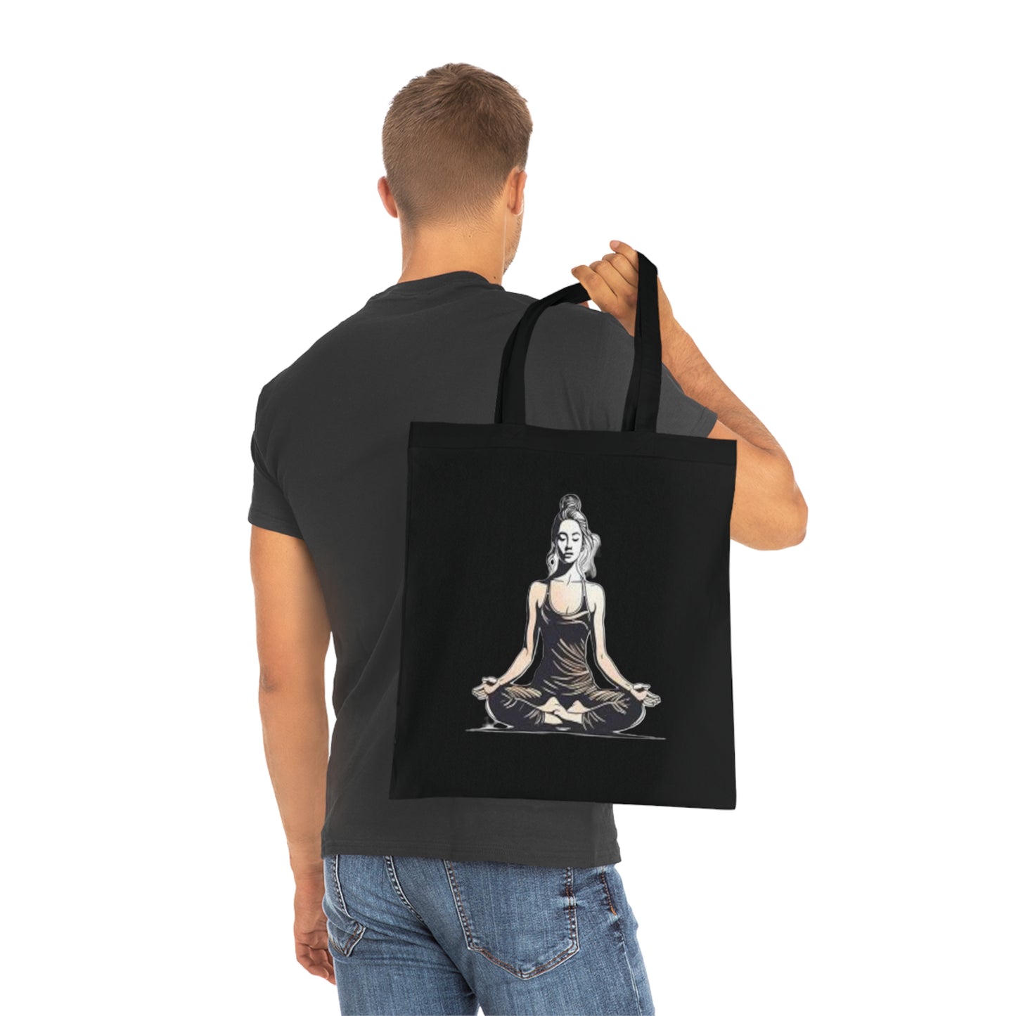 Yoga Meditation Cotton Tote Bag — Lotus Pose Graphic Beach & Market Tote