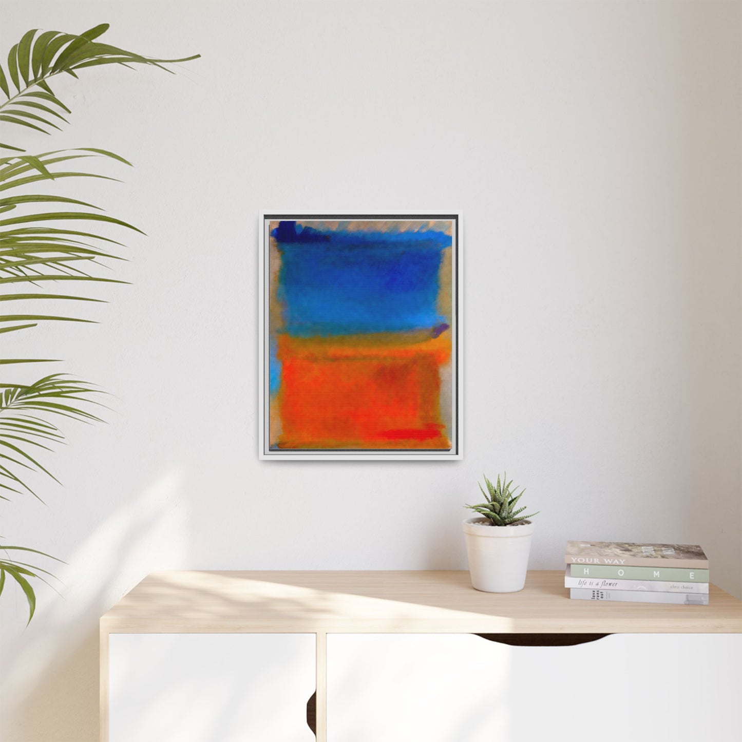 Abstract Color Block Matte Canvas Framed Wall Art — Blue & Orange Modern Painting