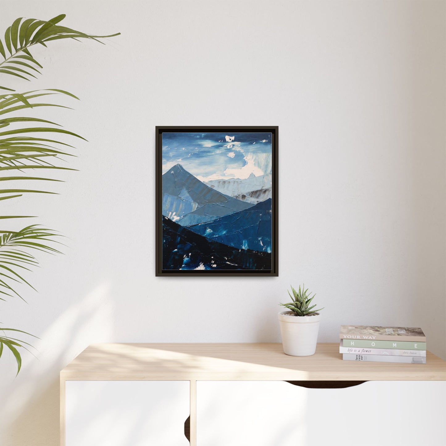 Blue Mountain Landscape Matte Canvas Framed | Abstract Mountain Wall Art