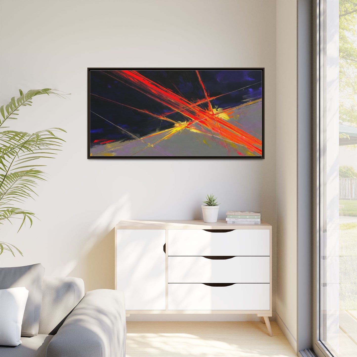 Abstract Red Streaks Framed Matte Canvas Art — Modern Multi‑Color Wall Decor