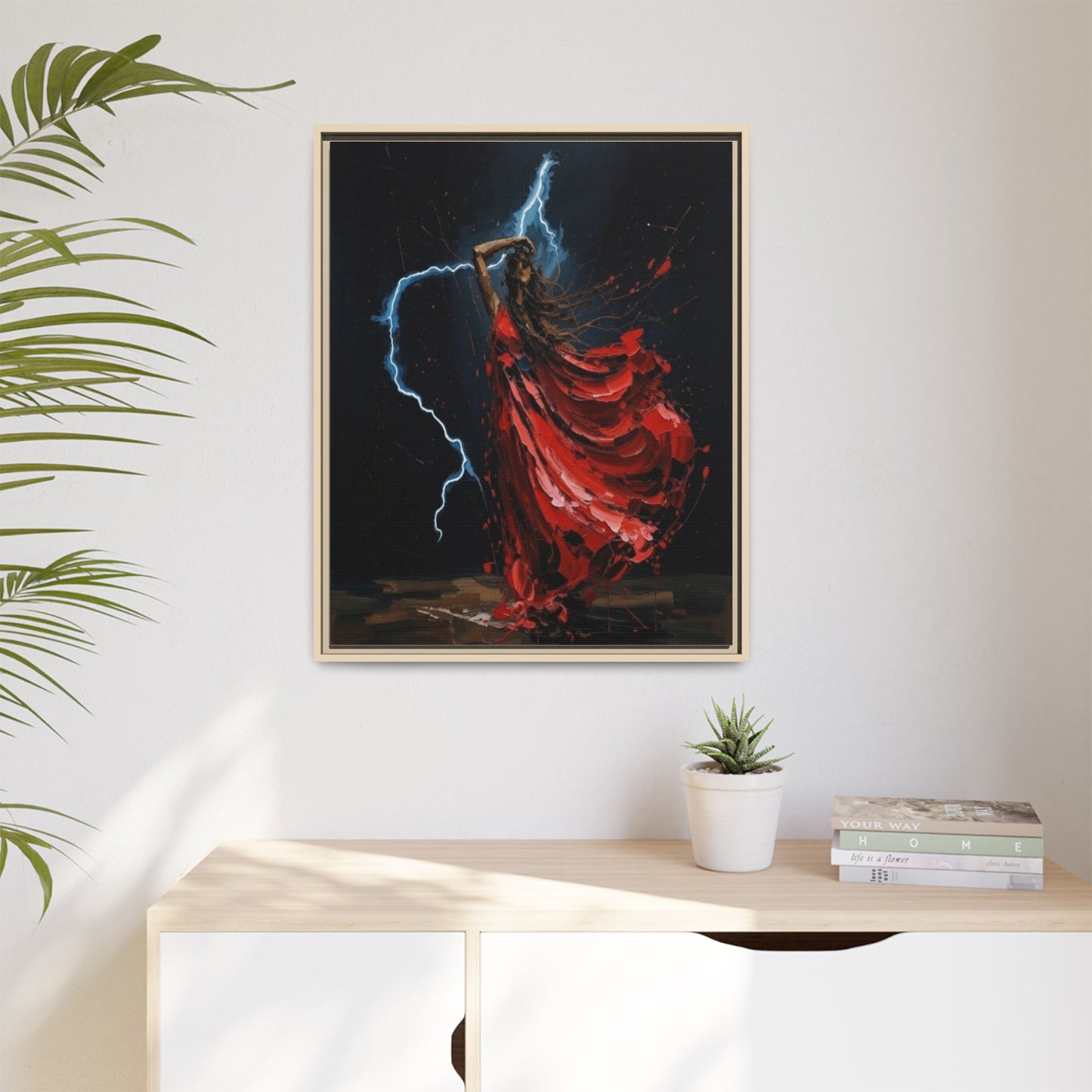 Framed Matte Canvas Print — Red Dancer Lightning Art