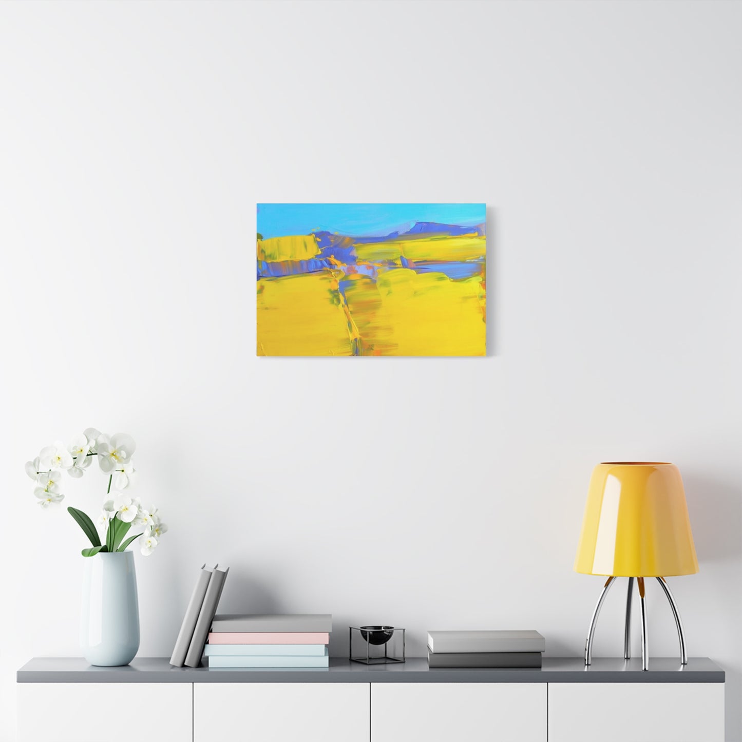 Abstract Yellow Field Canvas Wall Art  Vibrant Landscape Matte Stretched Canvas 1.25"