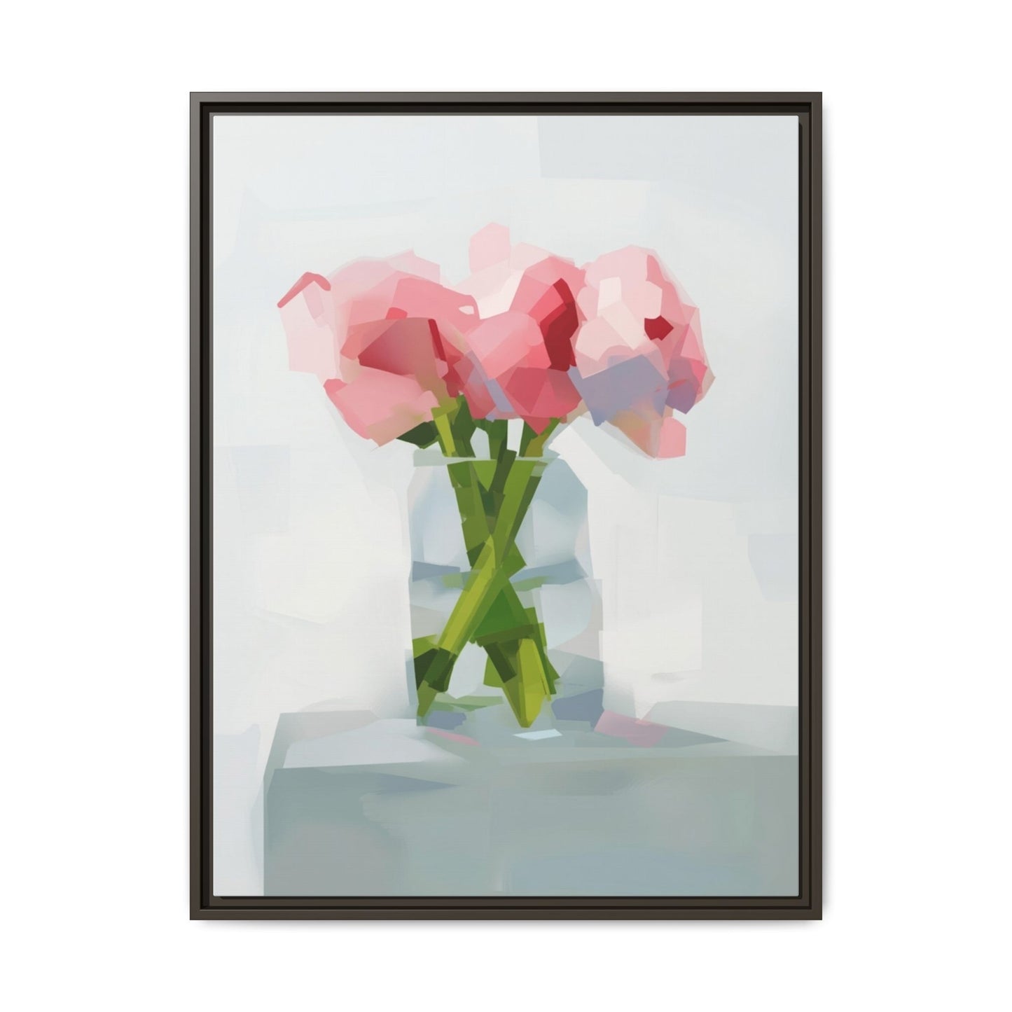 Framed Floral Canvas Art — Pink Peonies in Vase (Matte)