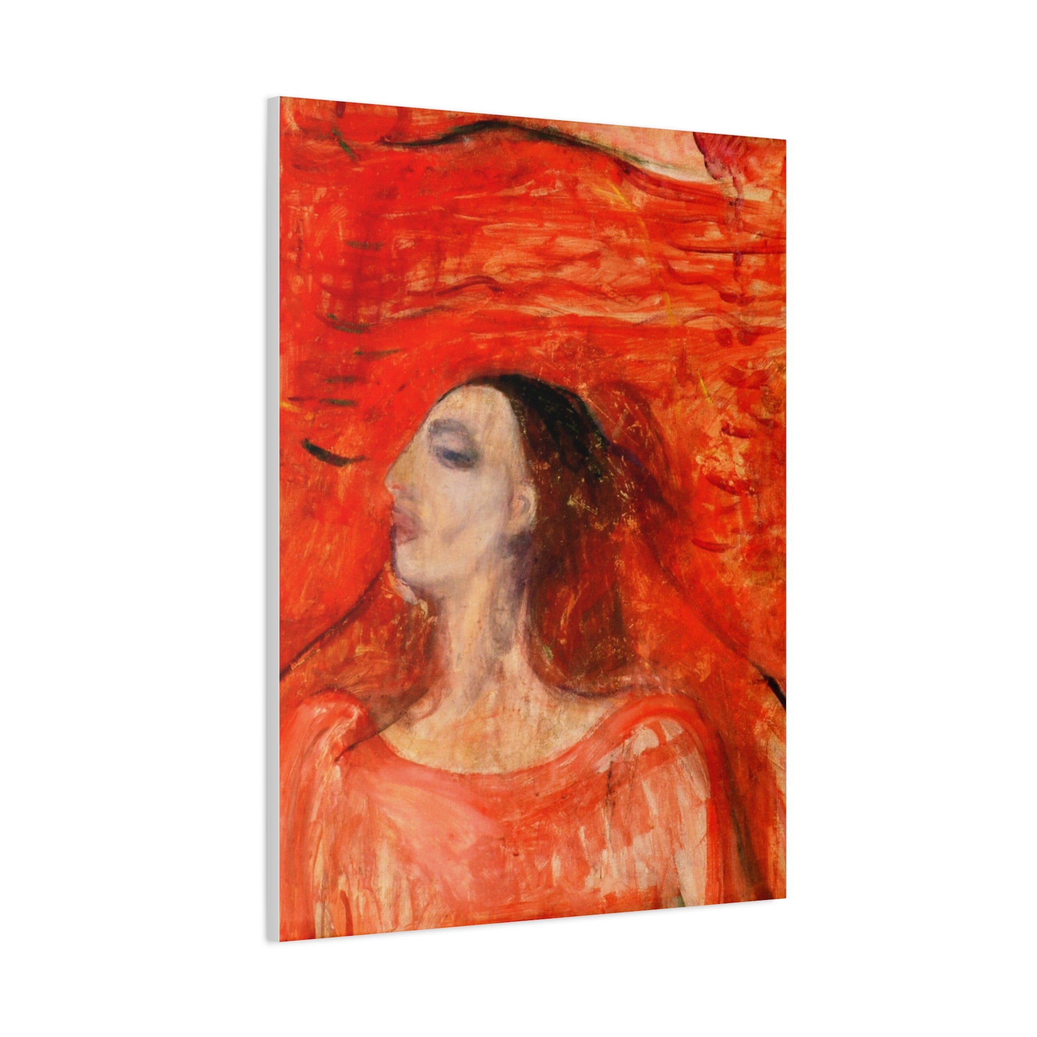 Woman's Head against a Red Background by Edvard Munch Matte Canvas Wall Art