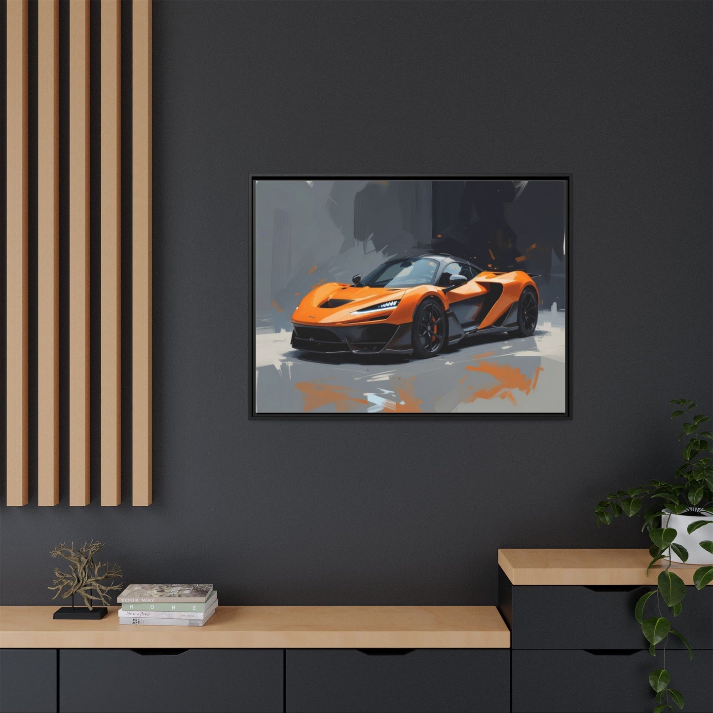 Framed Matte Canvas — Orange Sports Car Print