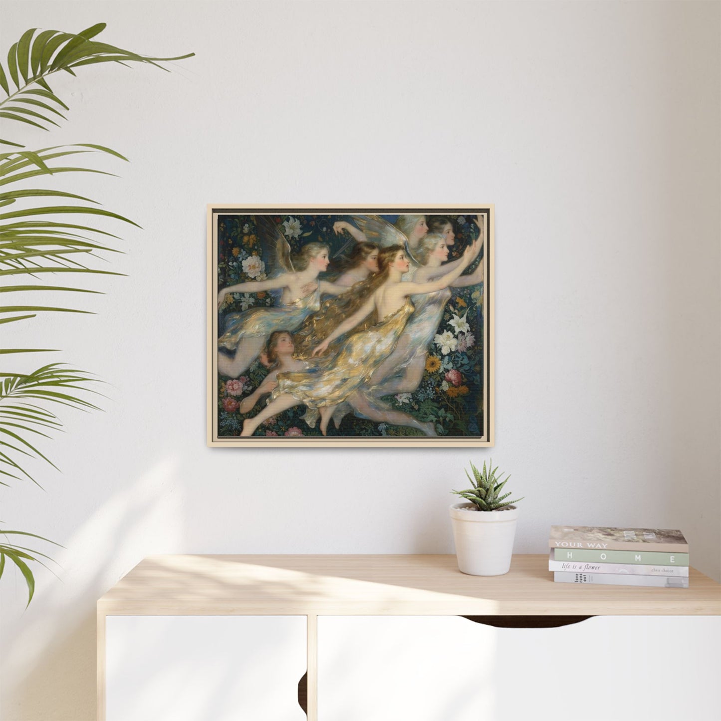 Framed Matte Canvas Wall Art — Vintage Fairies & Floral Painting
