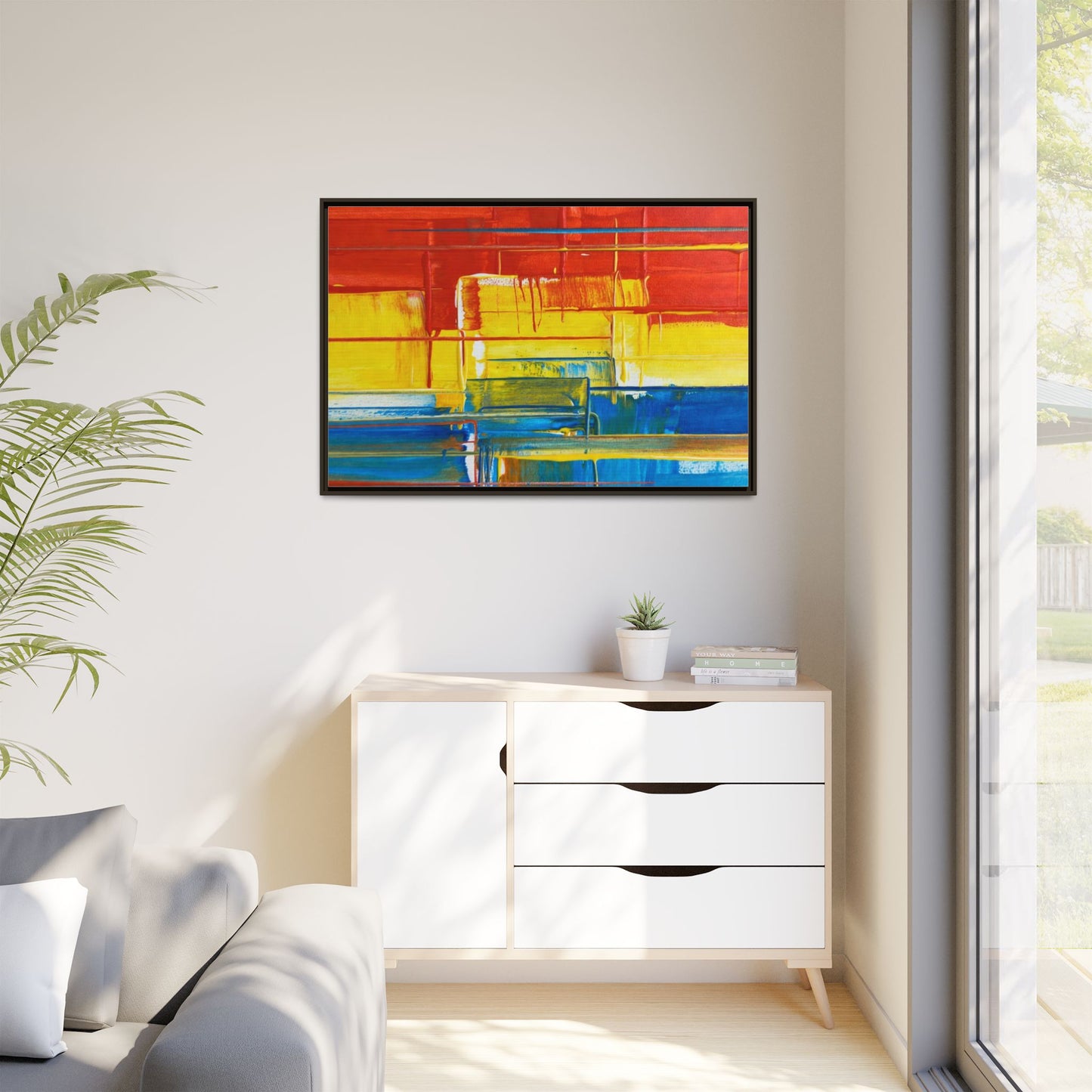 Abstract Multi-Color Framed Canvas Art — Modern Geometric Wall Decor