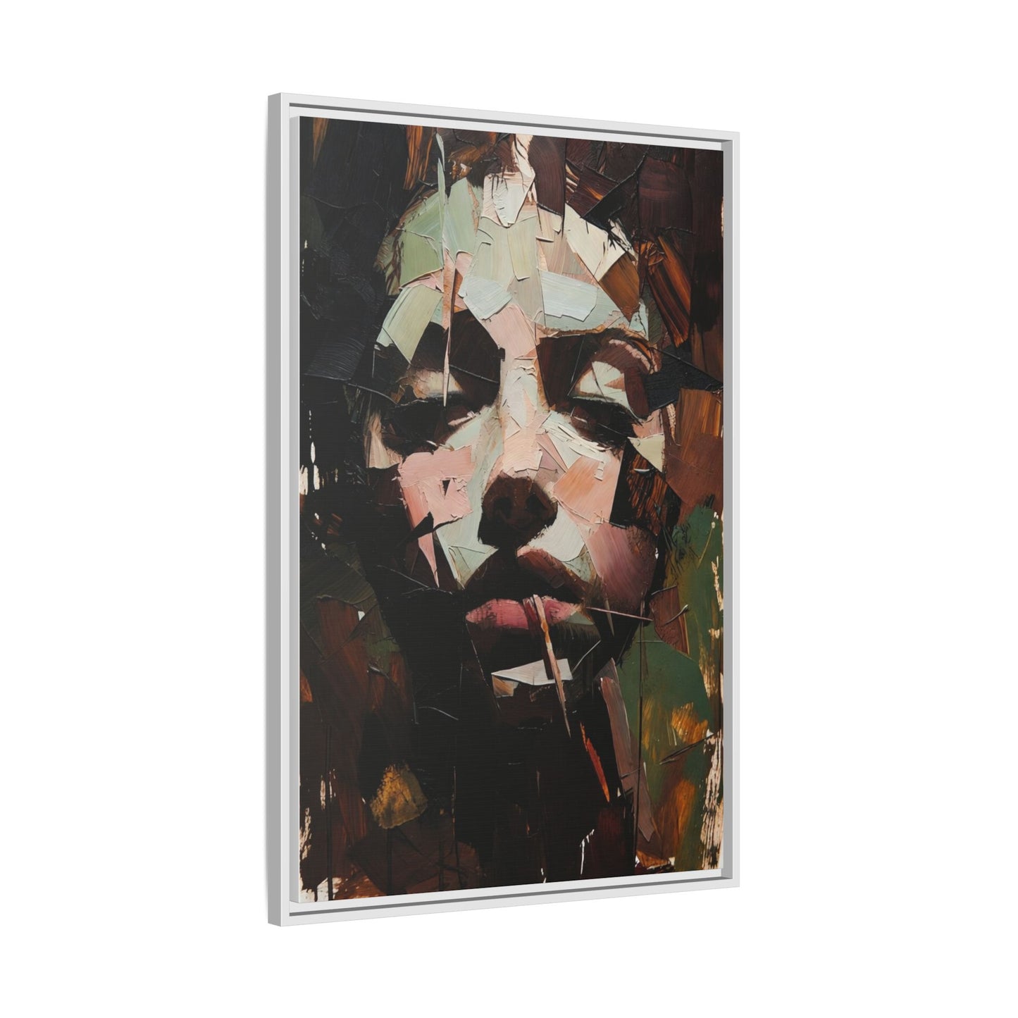 Matte Framed Canvas Art — Abstract Female Portrait, Moody Multicolor