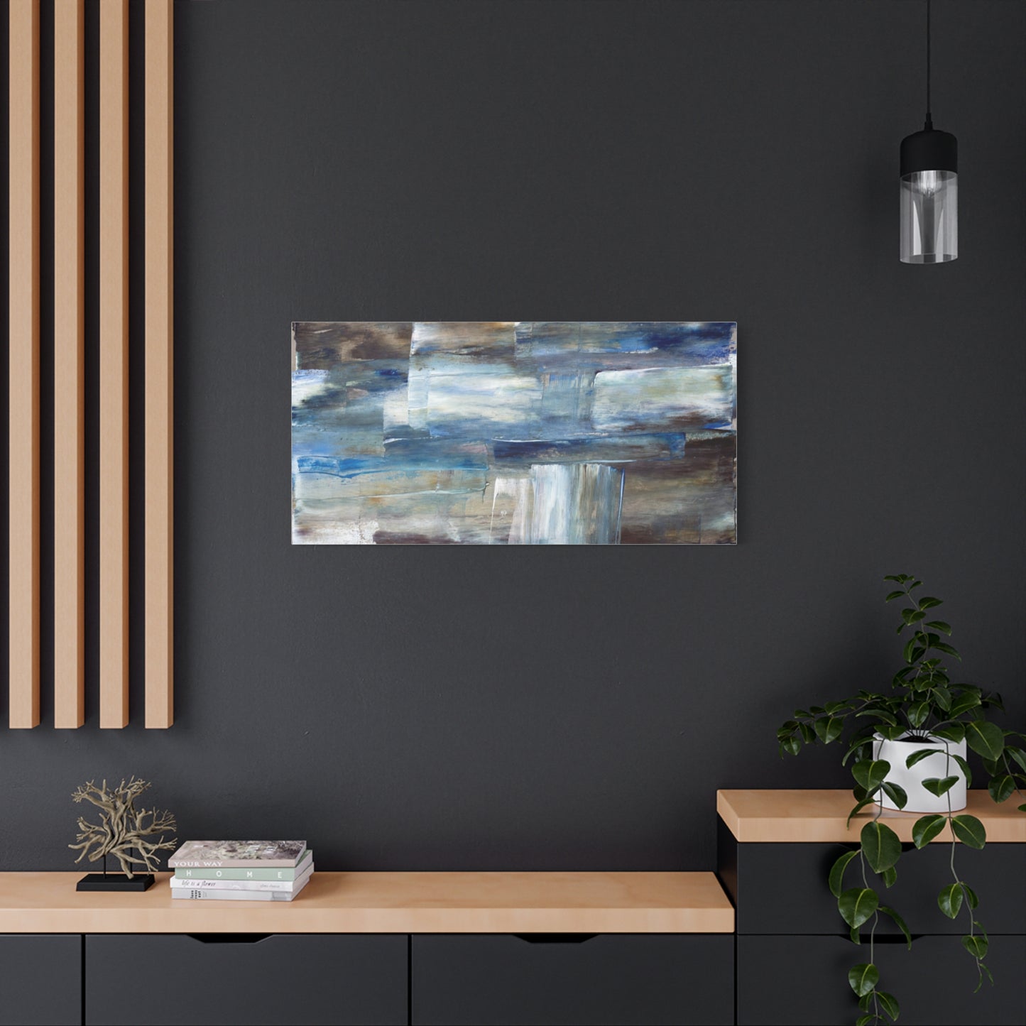 Abstract Blue Waterfall Matte Canvas Wall Art, Stretched 1.25"