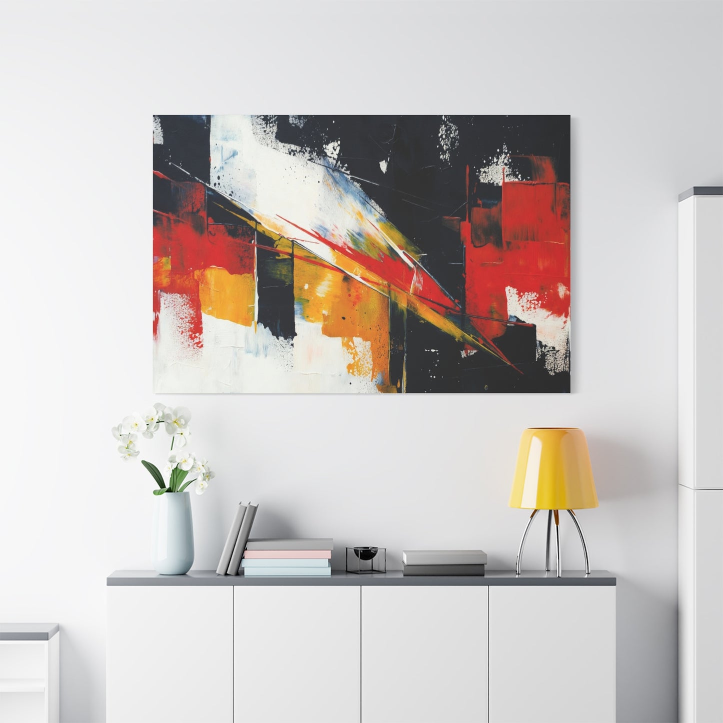 Abstract Geometric Canvas Art — Bold Red & Black Modern Wall Painting