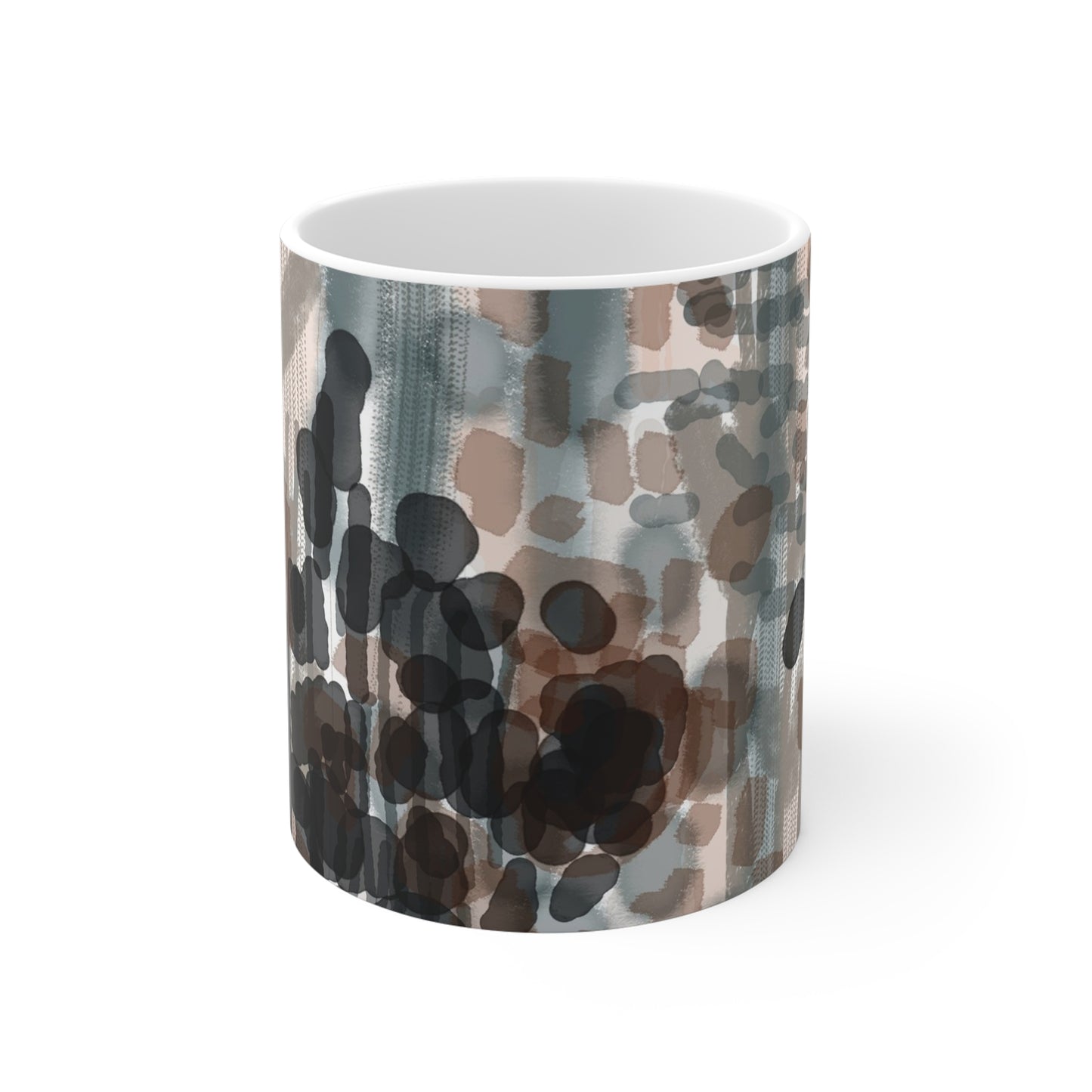Abstract Earth-Tone Pattern Mug — Neutral Watercolor Dots & Strokes 11oz