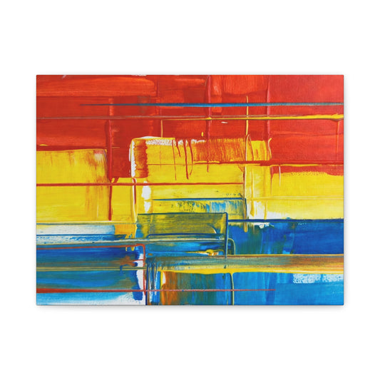 Abstract Color Block Canvas Print — Vibrant Red, Yellow & Blue Stretched Wall Art