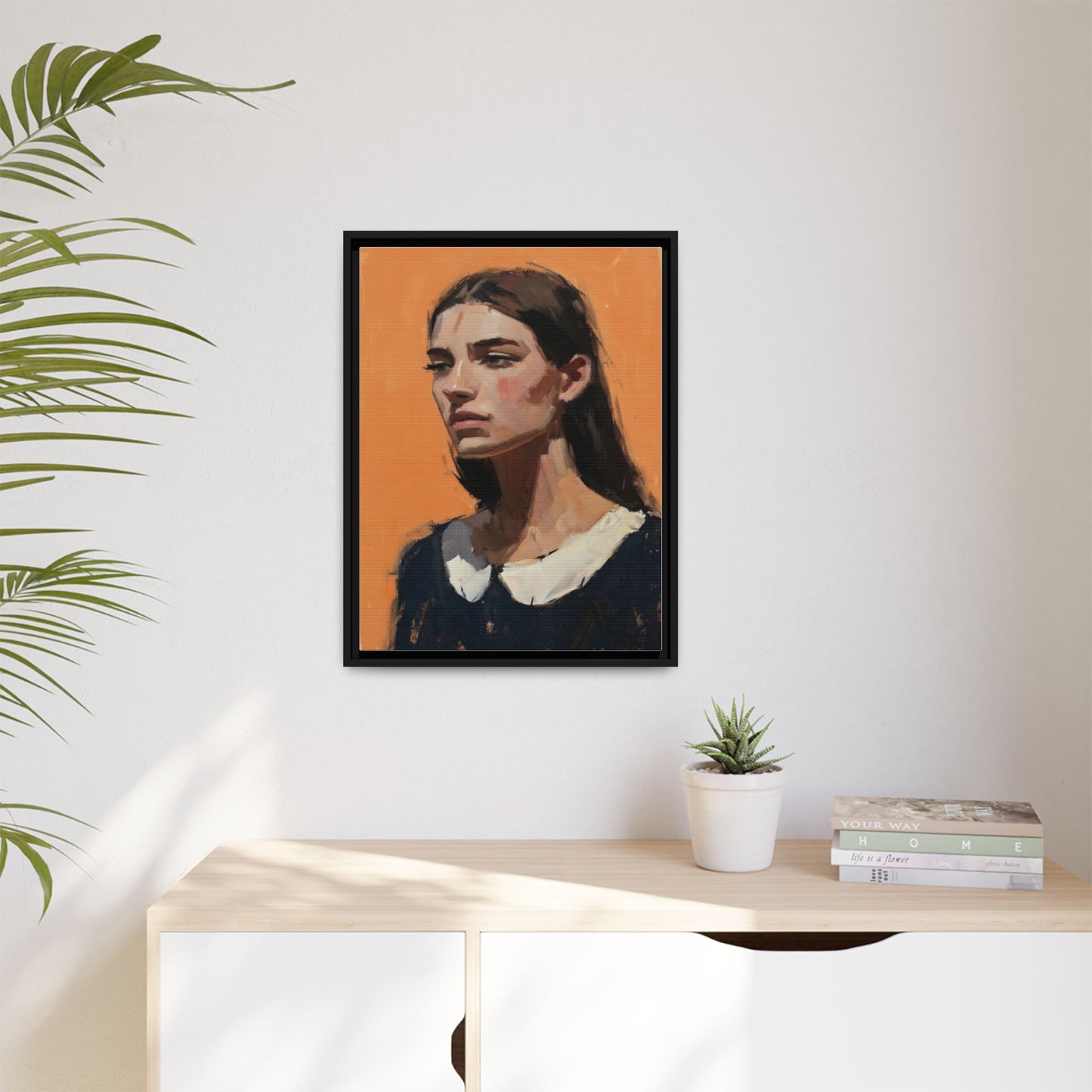 Framed Matte Canvas Portrait Art — Modern Figurative Painting on Orange
