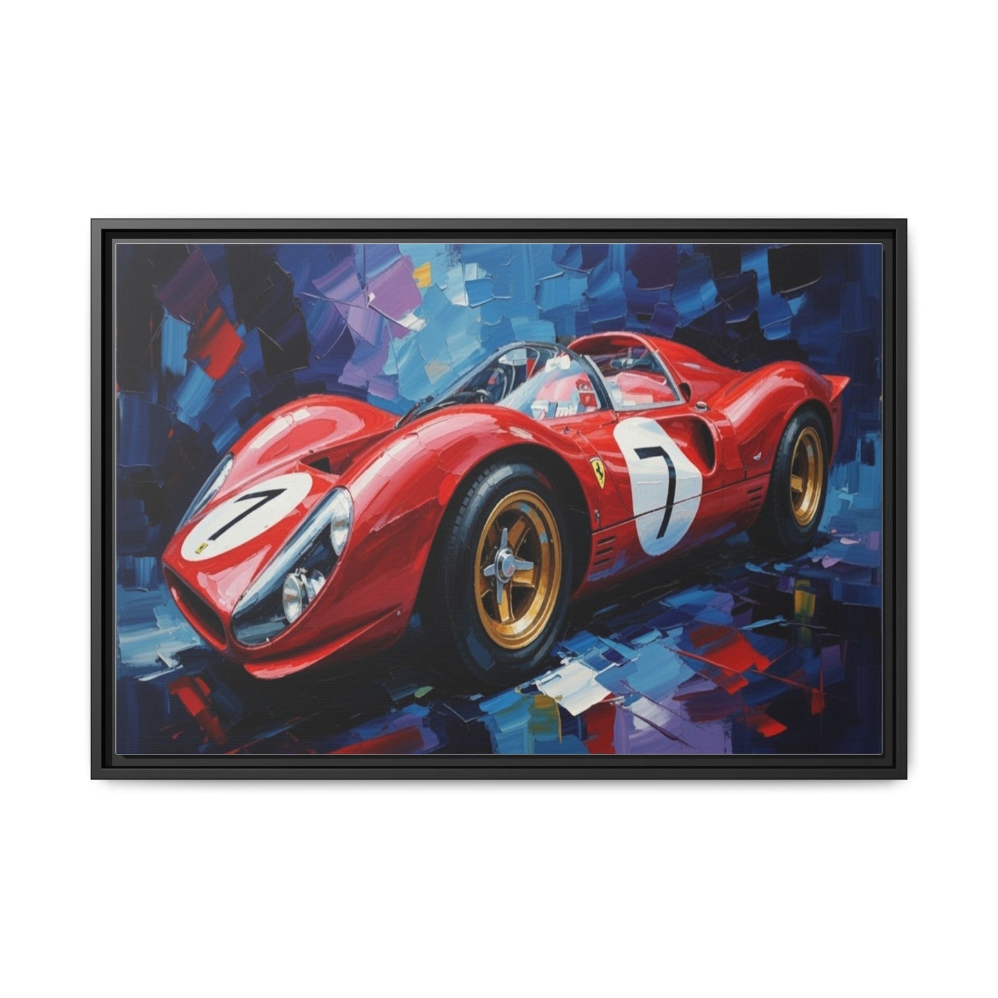 Vintage Ferrari Red Racecar Matte Canvas Framed Wall Art