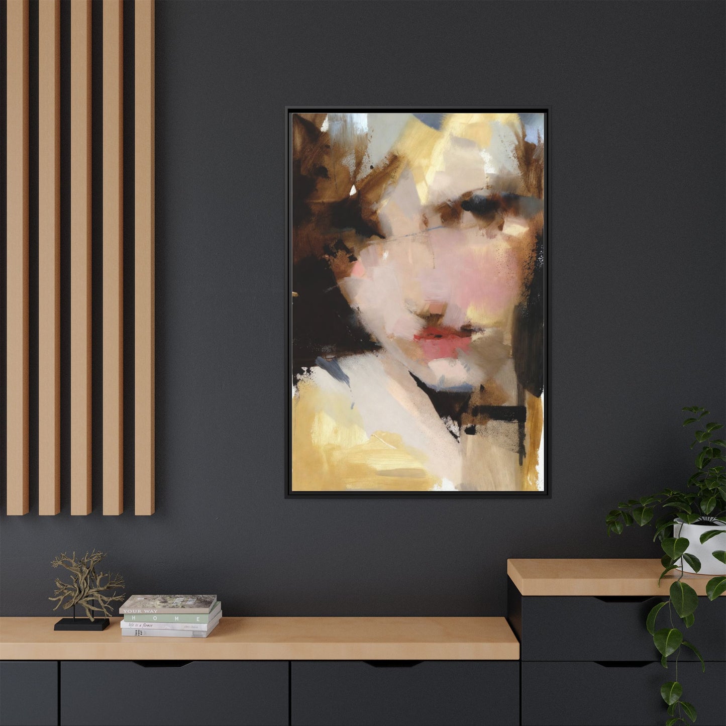 Abstract Portrait Matte Canvas Framed Print — Modern Feminine Wall Art
