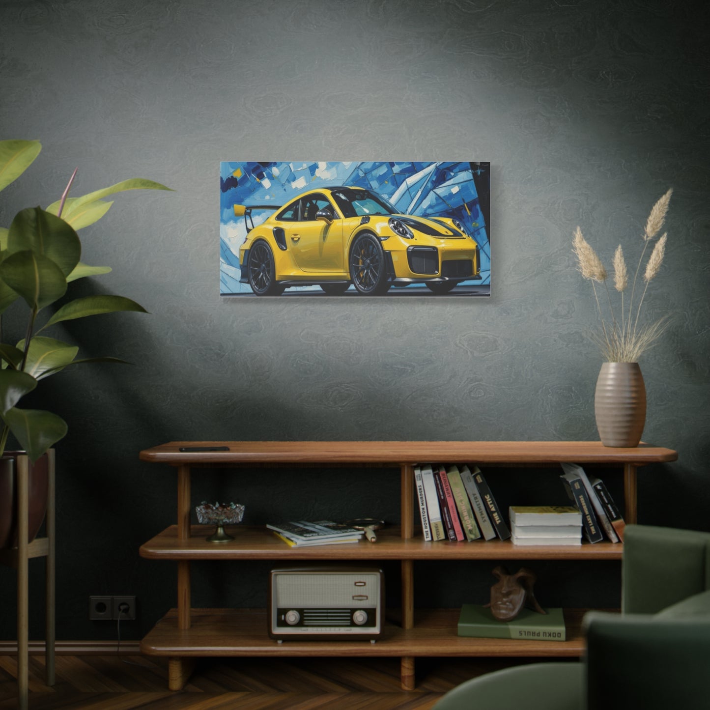 Yellow Porsche Sports Car Canvas Print — Modern Automotive Wall Art
