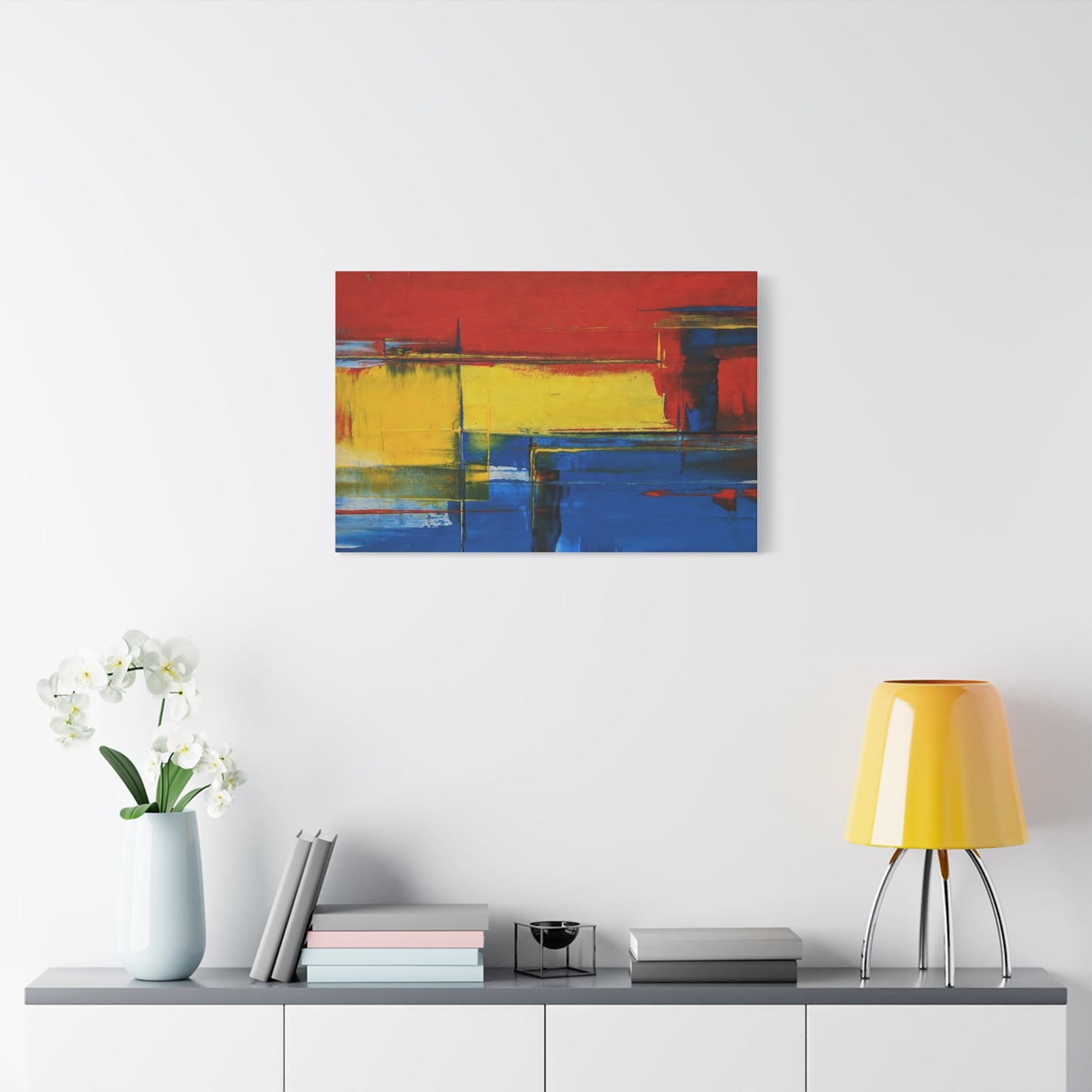Abstract Color Block Matte Canvas Wall Art — Red, Yellow & Blue Stretched Canvas