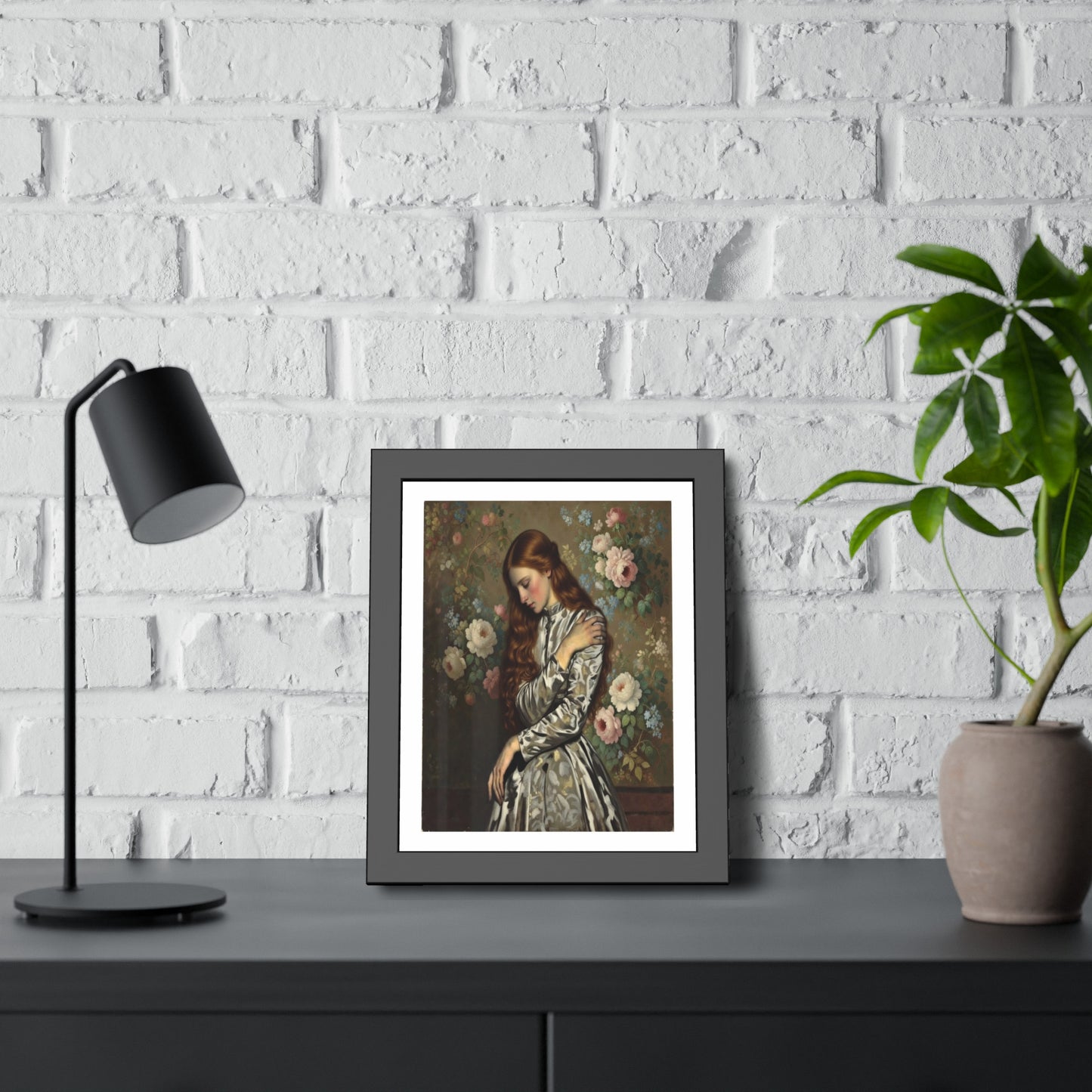 Framed Art Print — Vintage Portrait with Floral Background