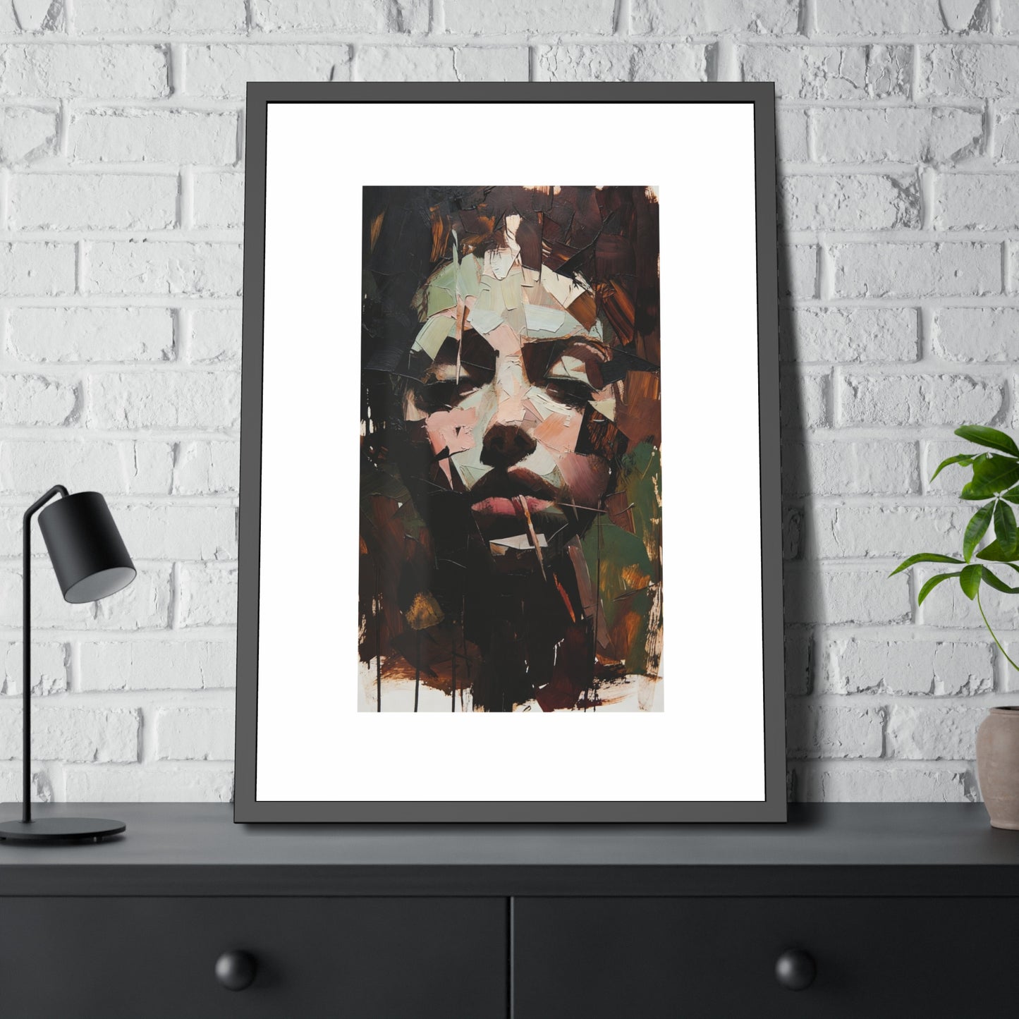 Abstract Portrait Framed Art Print — Moody Contemporary Face Poster for Home & Office