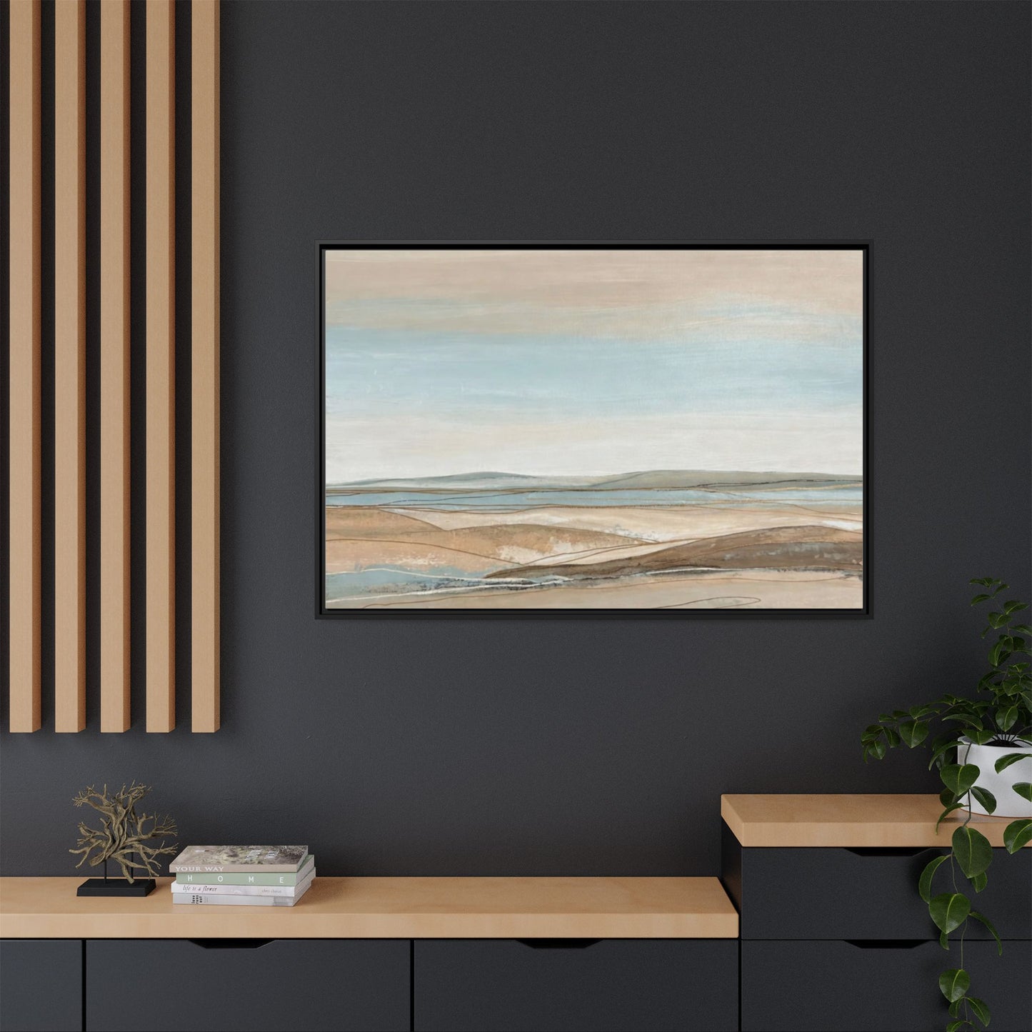 Framed Abstract Landscape Matte Canvas — Serene Coastal Horizon Wall Art