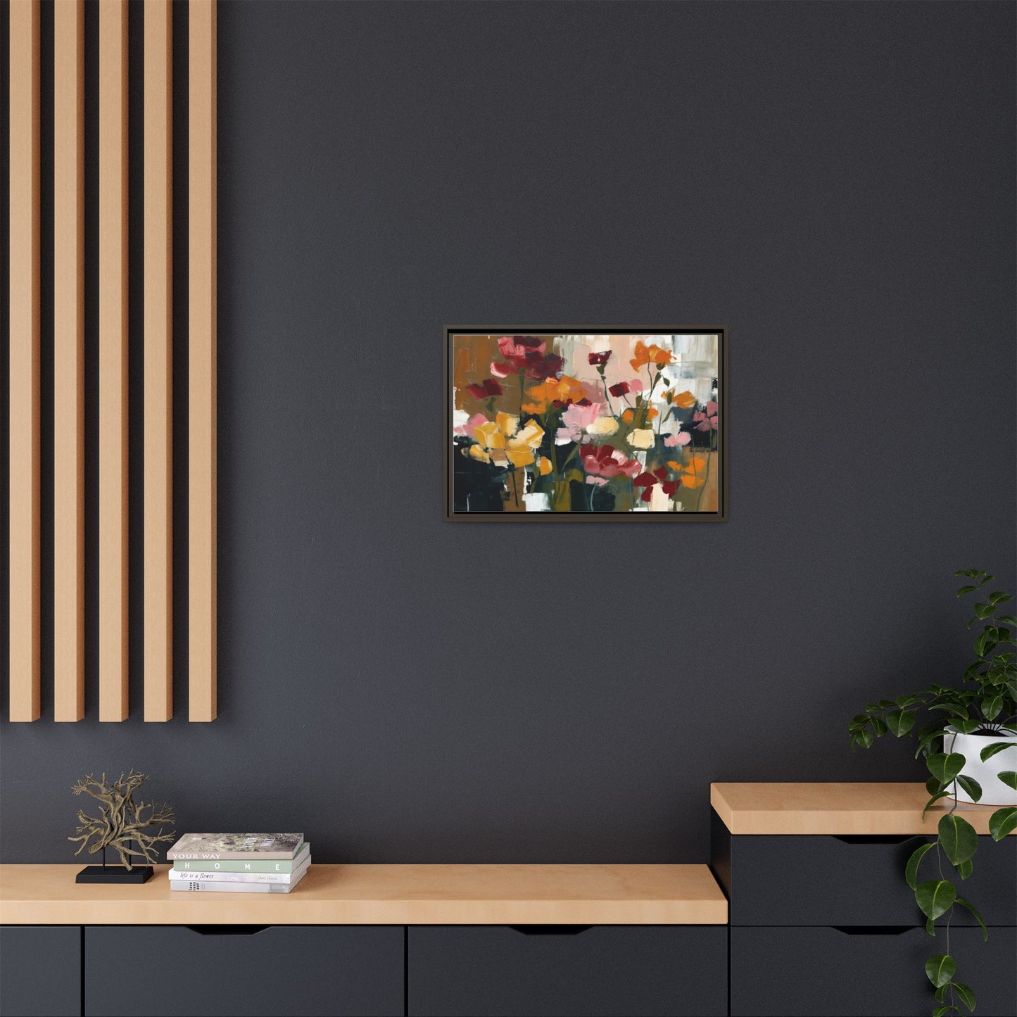 Framed Matte Canvas Floral Abstract Wall Art