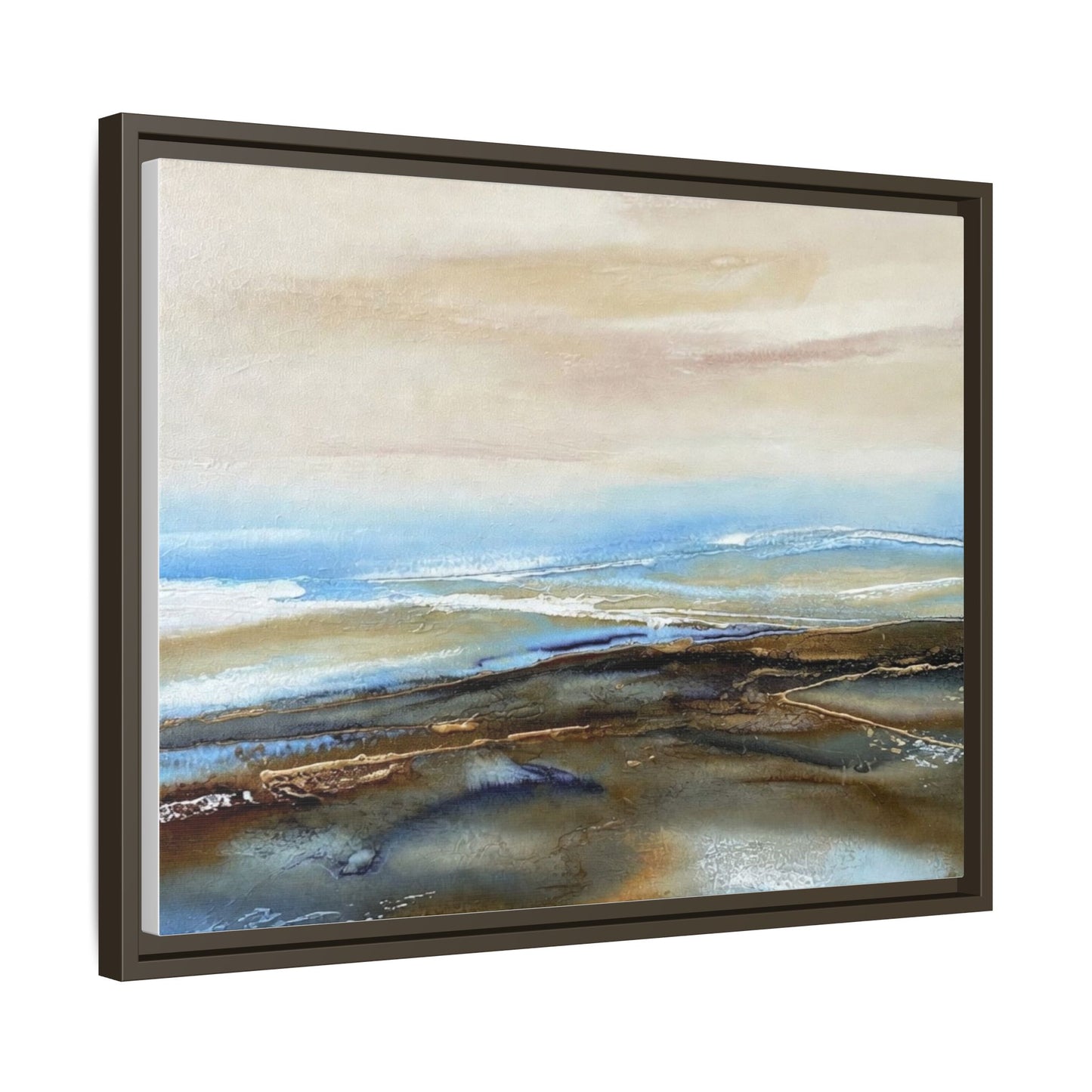 Framed Abstract Seascape Matte Canvas — Coastal Blue & Earth Tone Wall Art